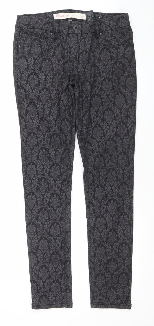 Next Women’s Black Skinny Jeans Size 8R Stretch Patterned Denim
