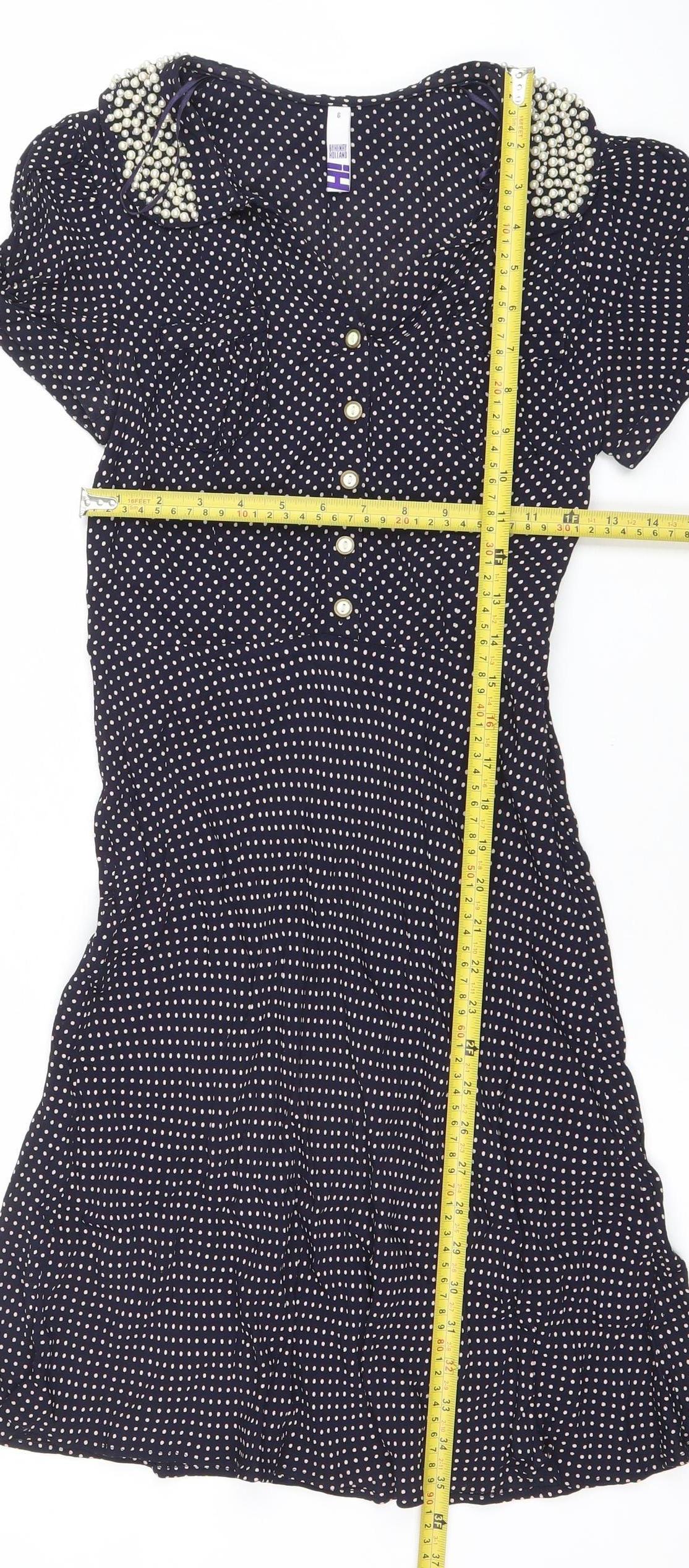 By Thierry Holland Women’s Blue Polka Dot Beaded Fit & Flare Dress Size 6