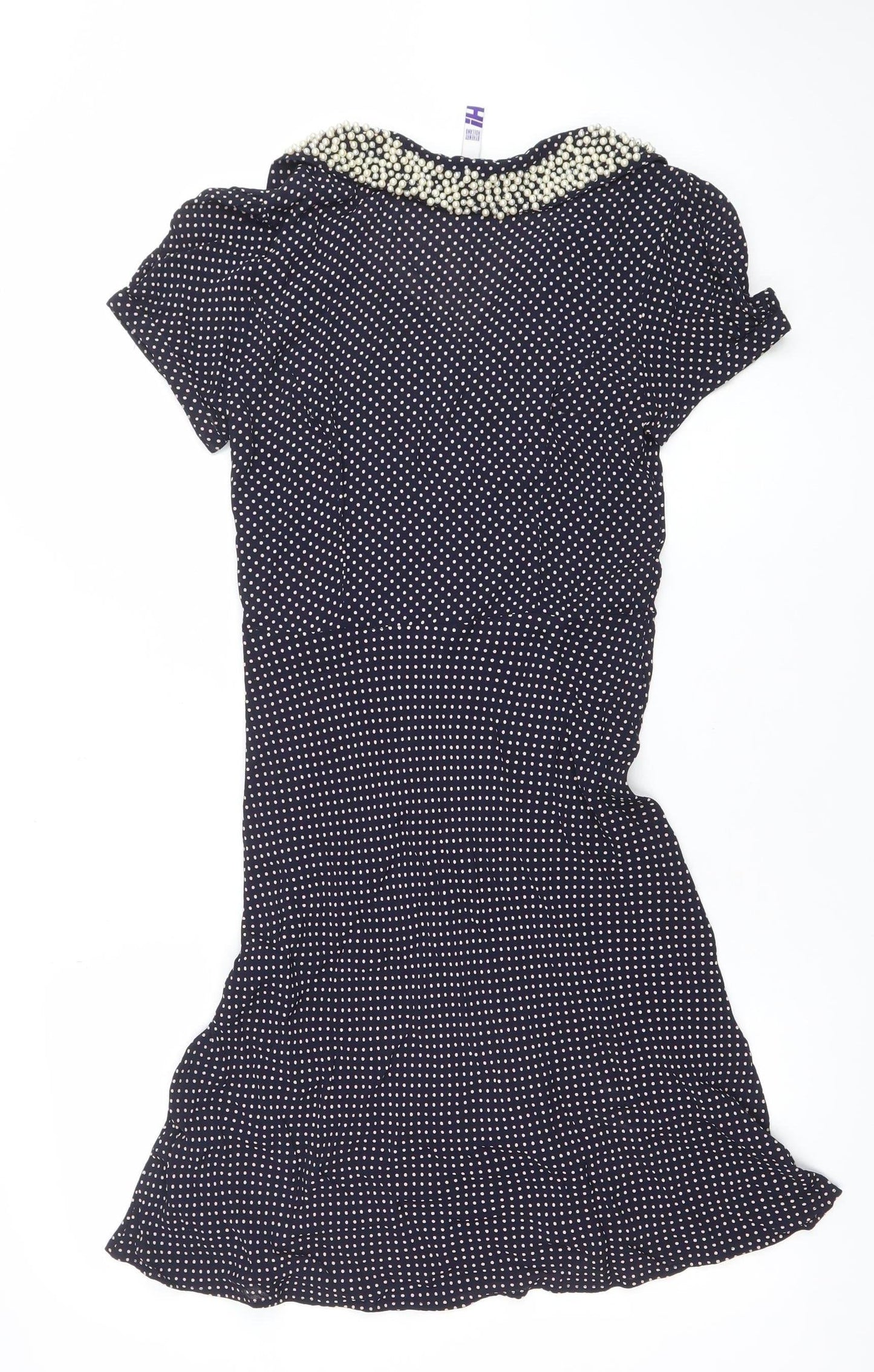 By Thierry Holland Women’s Blue Polka Dot Beaded Fit & Flare Dress Size 6