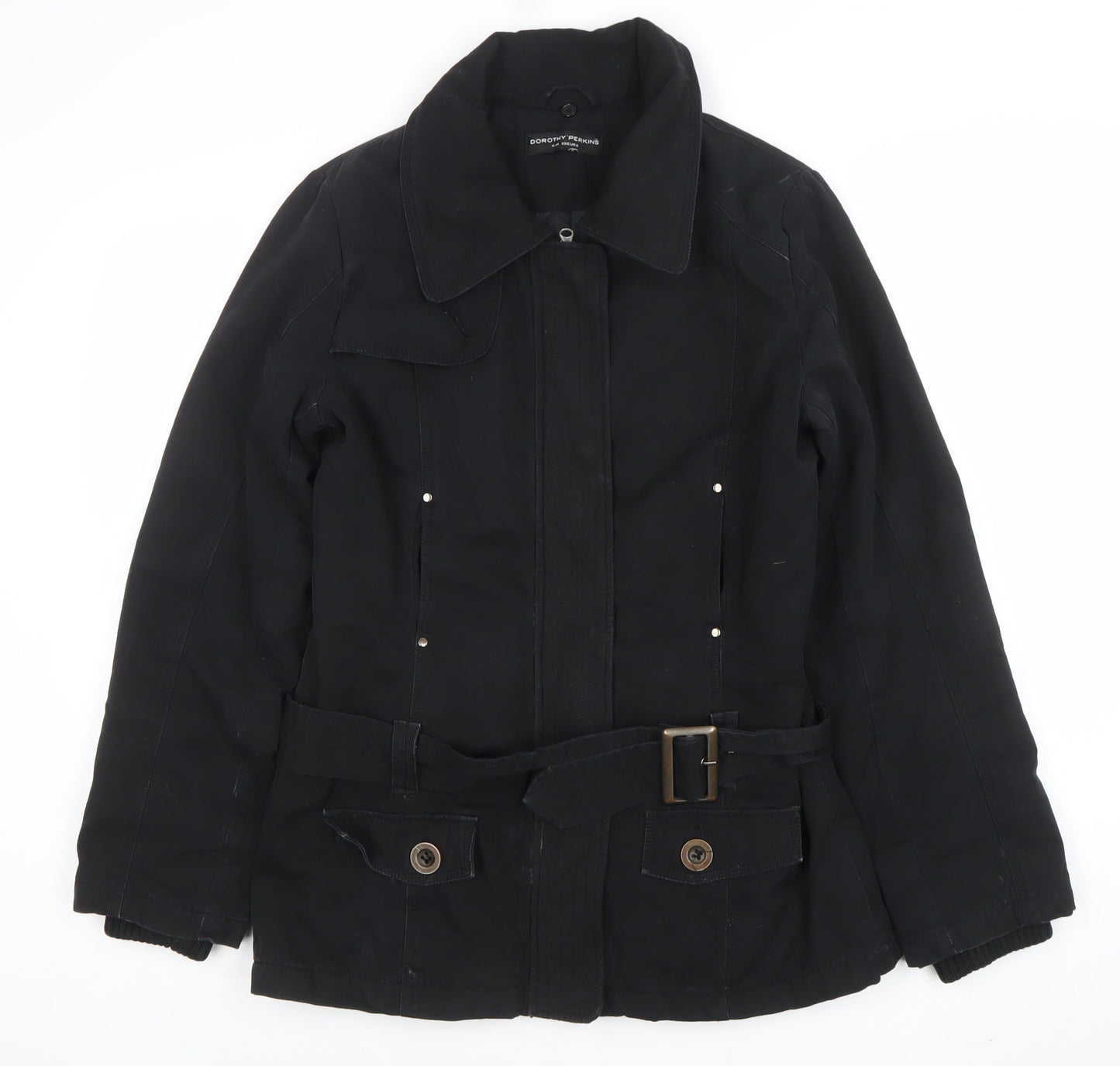 Dorothy Perkins Womens Black Belted Parka Jacket Size 10 Regular