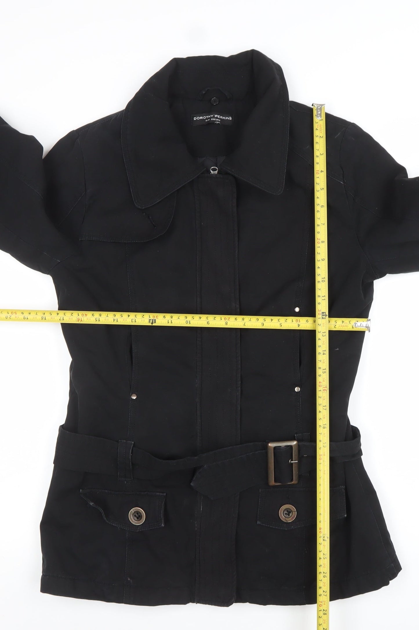 Dorothy Perkins Womens Black Belted Parka Jacket Size 10 Regular