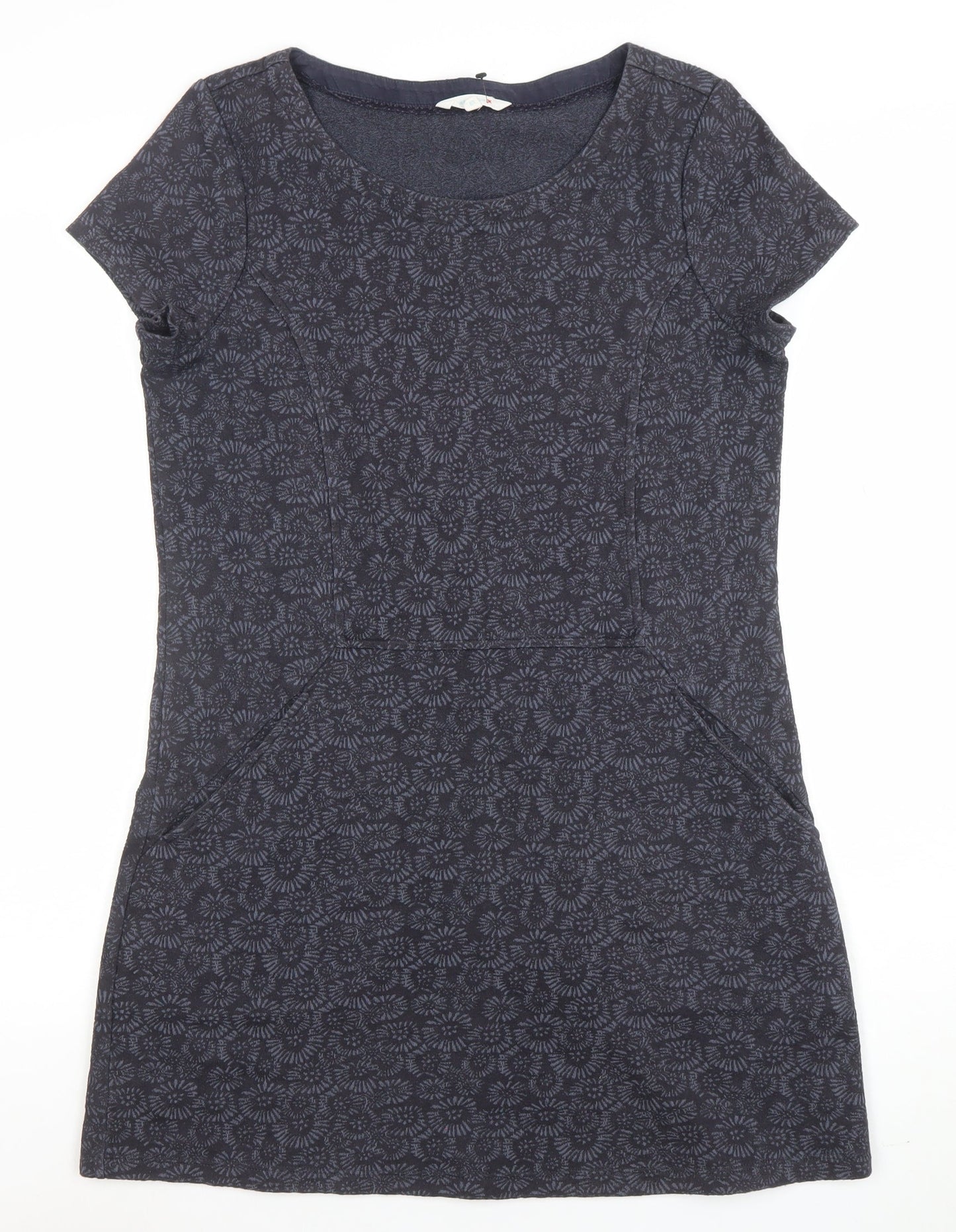White Stuff Women Blue Size 12 Cotton Shift Dress Short Sleeve