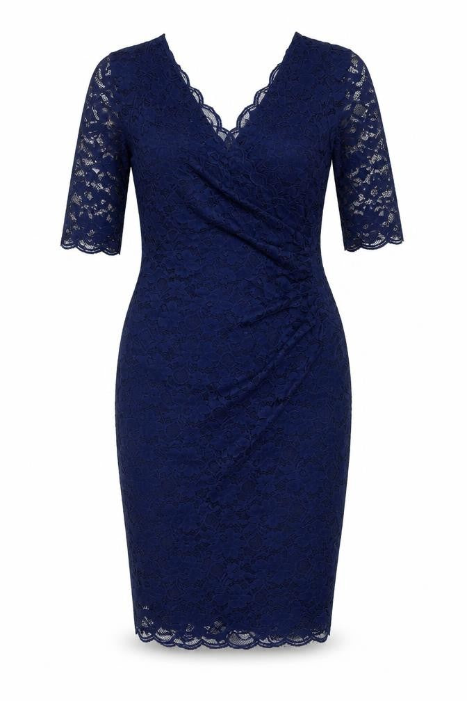 Jolie Moi Women's Blue Lace Bodycon Dress Size 12 V-Neck Half Sleeve