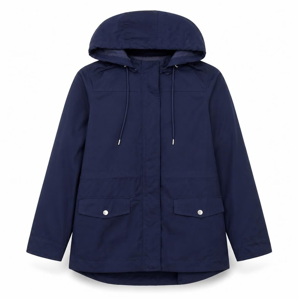 Jaeger Women Blue Hooded Parka Jacket Size 12 Mid-Length Lined