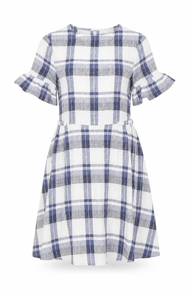 Marks and Spencer Women Blue Check Cotton Short Sleeve Shirt Dress Size 12