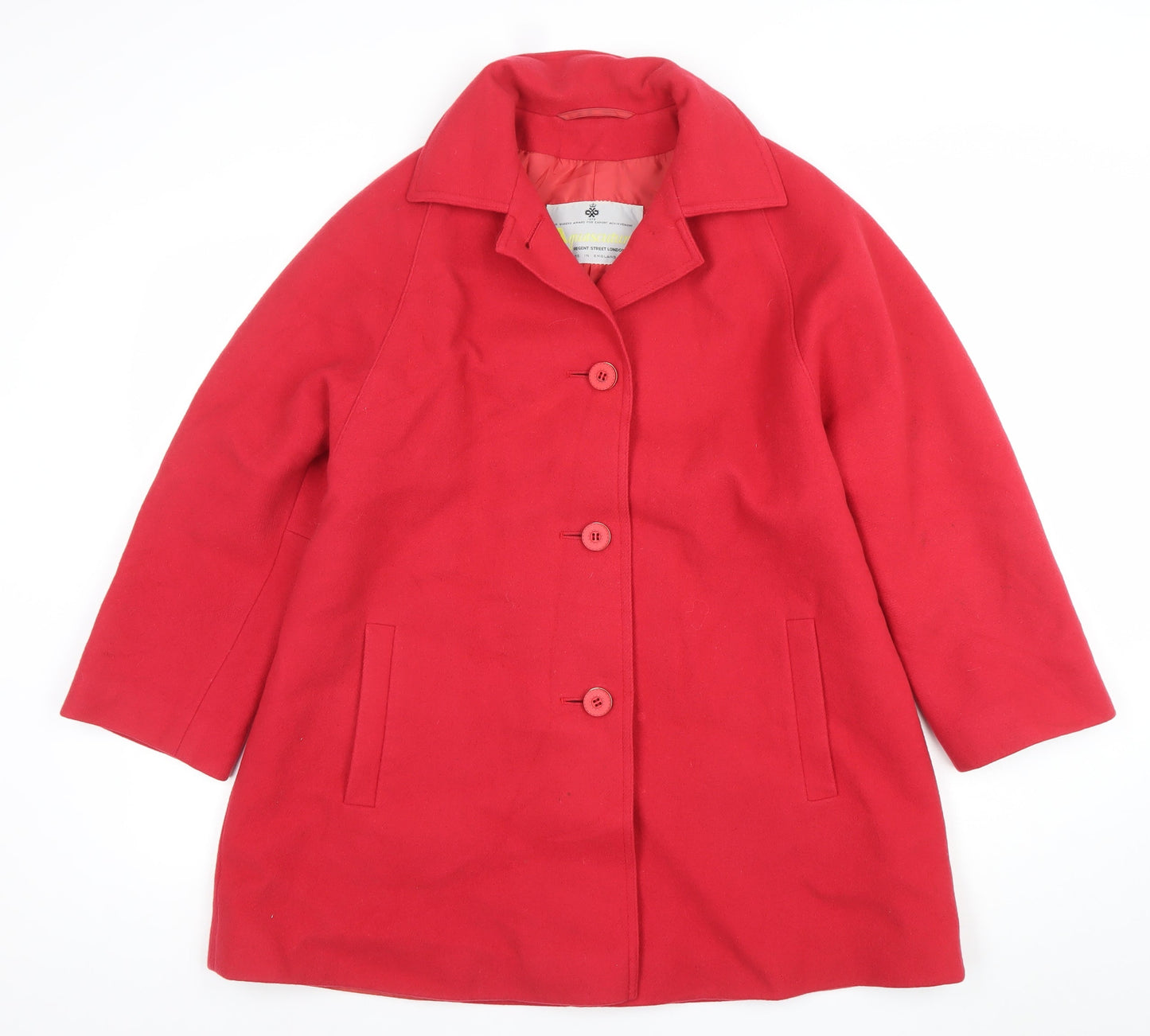 Aquascutum Womens Red Wool Mid-Length Overcoat Size 12