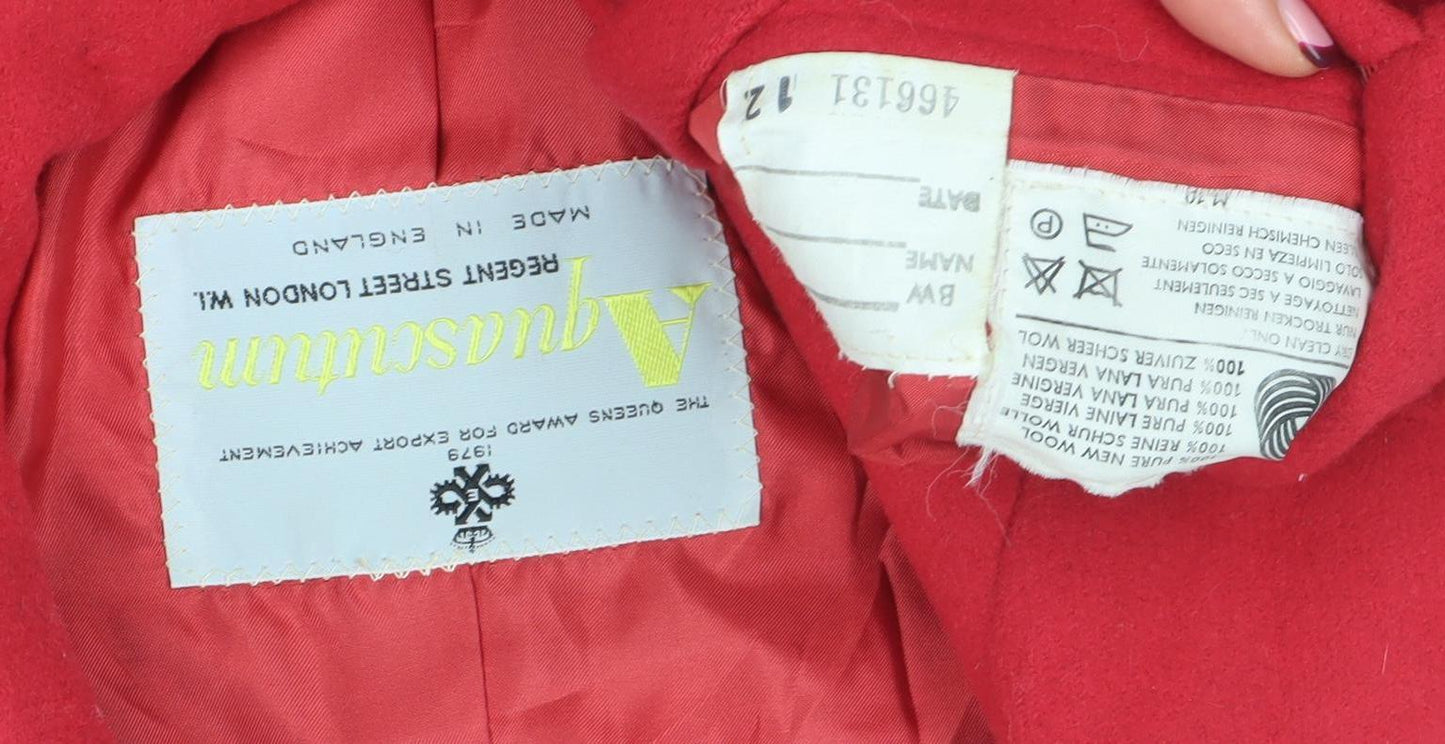 Aquascutum Womens Red Wool Mid-Length Overcoat Size 12