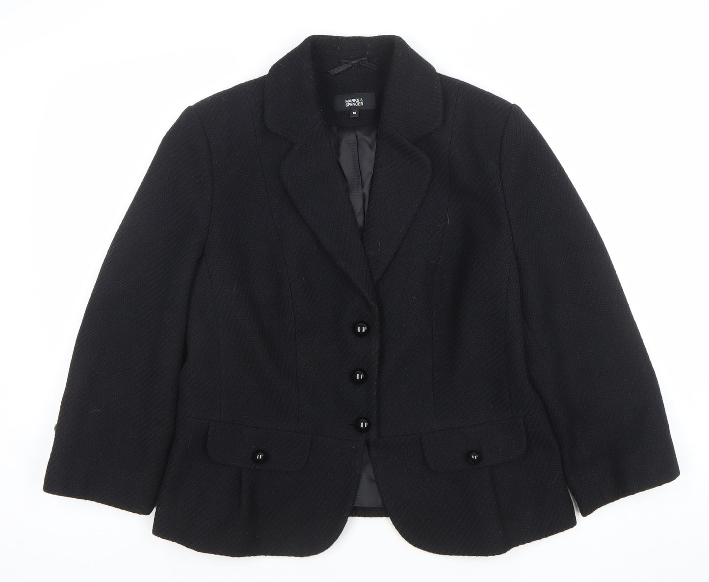 Marks and Spencer Women’s Black Wool Blend Tailored Blazer Size 16