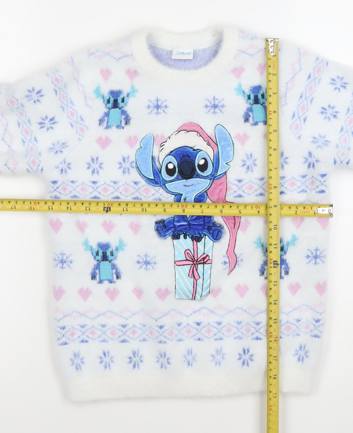 Disney Girls White Stitch Christmas Pullover Jumper 7-8 Years
