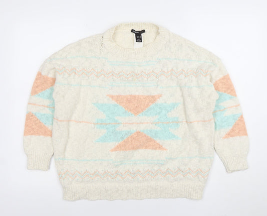 Mango Women Ivory Aztec Knit Wool Blend Pullover Jumper Size 12