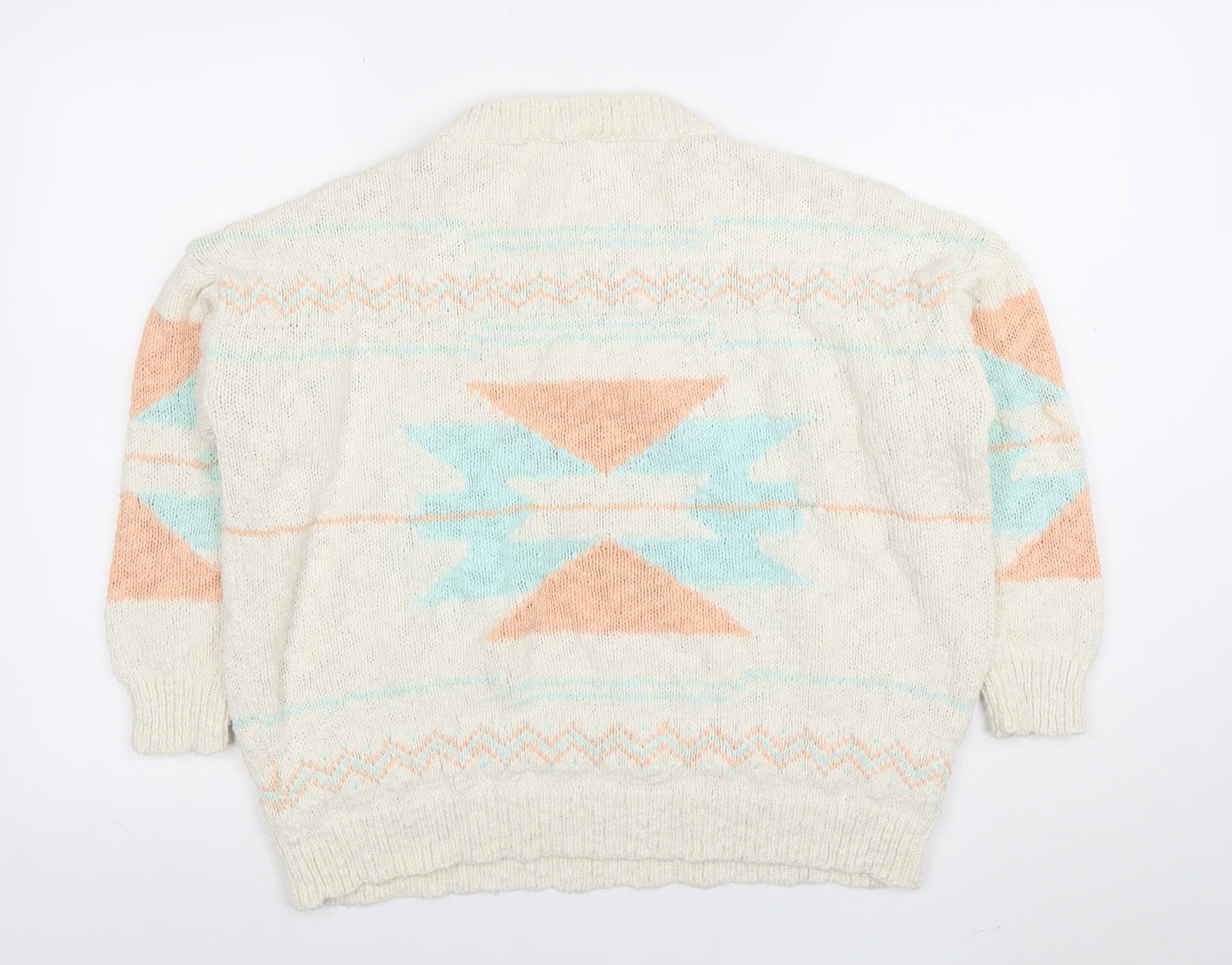 Mango Women Ivory Aztec Knit Wool Blend Pullover Jumper Size 12