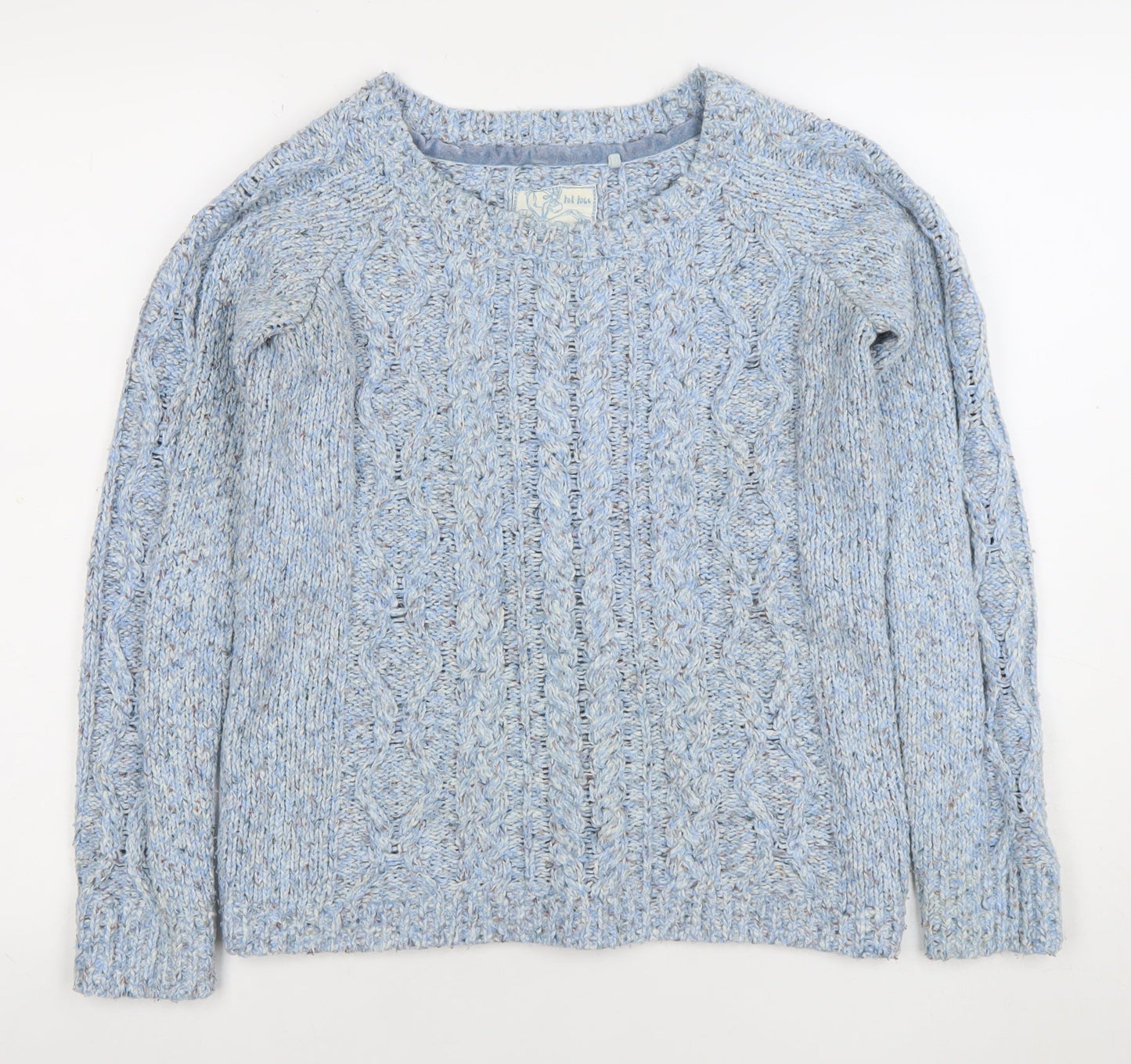Fat Face Women's Blue Cable-Knit Wool Blend Jumper Size 10