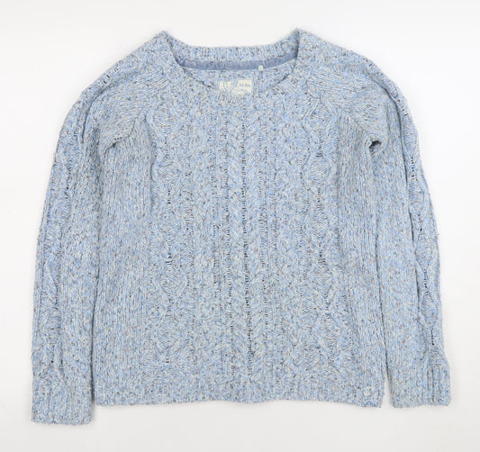 Fat Face Women's Blue Cable-Knit Wool Blend Jumper Size 10