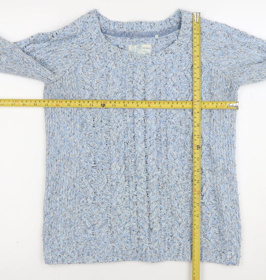 Fat Face Women's Blue Cable-Knit Wool Blend Jumper Size 10