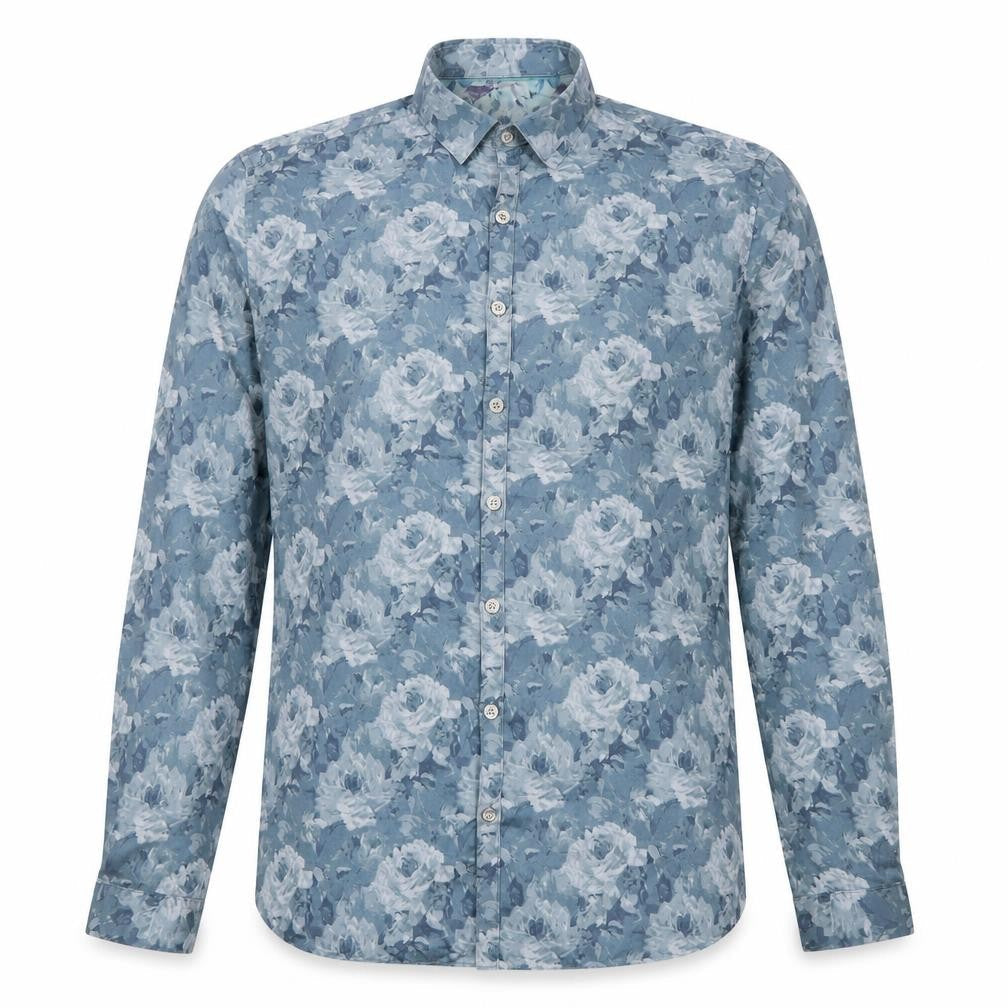 Van Heusen Men Blue Floral Slim Fit Long Sleeve Button-Up Shirt 15.75in 40cm