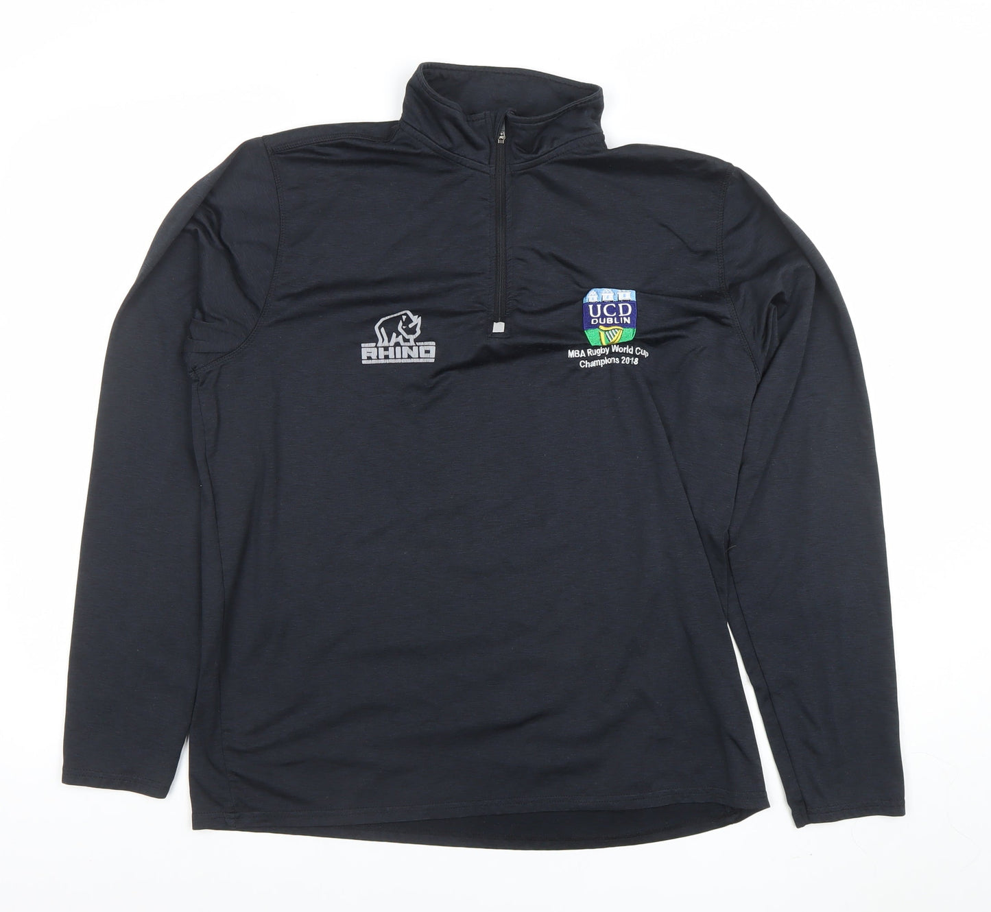 Rhino Men’s Black Rugby 1/4 Zip Pullover Top M UCD Dublin 2018