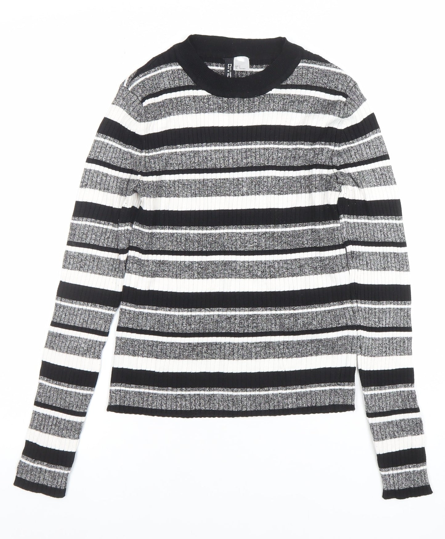 H&M Divided Women’s Black Striped Rib Knit Pullover Jumper Size S