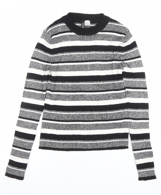 H&M Divided Women’s Black Striped Rib Knit Pullover Jumper Size S