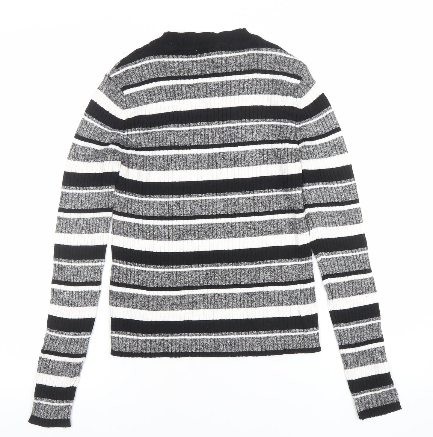 H&M Divided Women’s Black Striped Rib Knit Pullover Jumper Size S