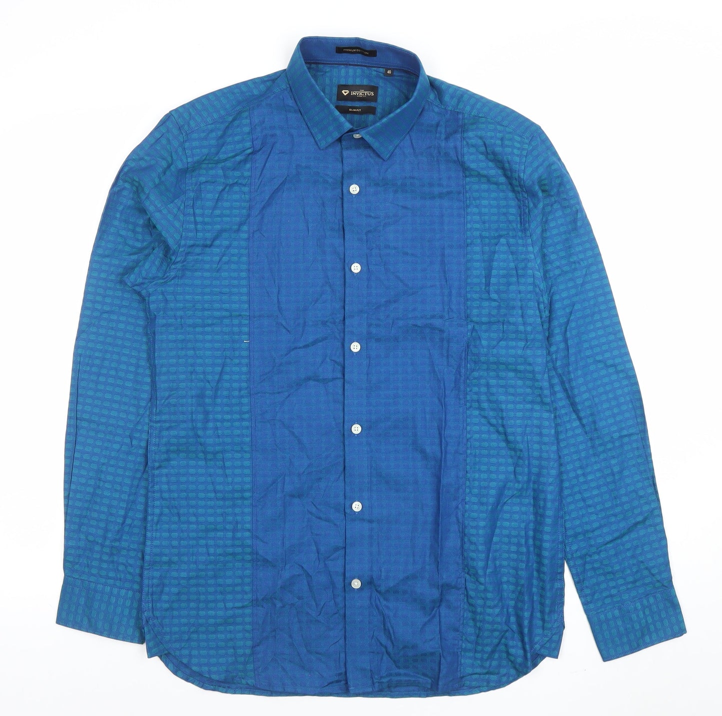 Invictus Men’s Blue Slim Fit Cotton Button-Up Shirt Size 40