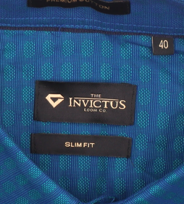 Invictus Men’s Blue Slim Fit Cotton Button-Up Shirt Size 40
