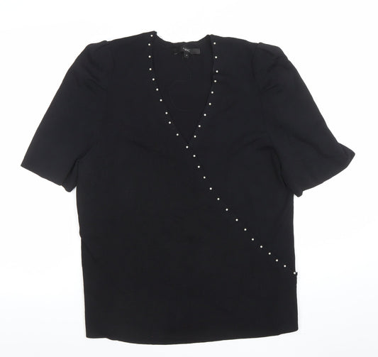 Next Women's Black Beaded Wrap V-Neck Blouse Size 20