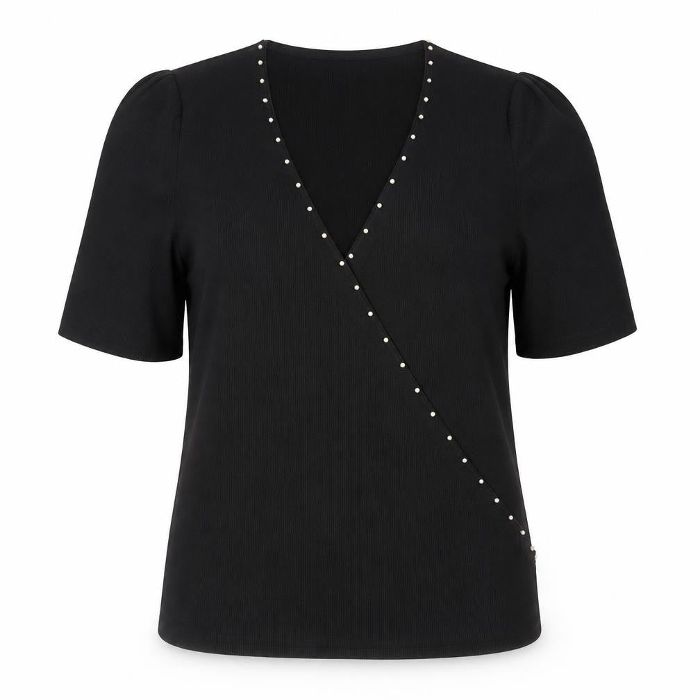 Next Women's Black Beaded Wrap V-Neck Blouse Size 20