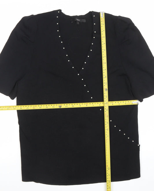Next Women's Black Beaded Wrap V-Neck Blouse Size 20