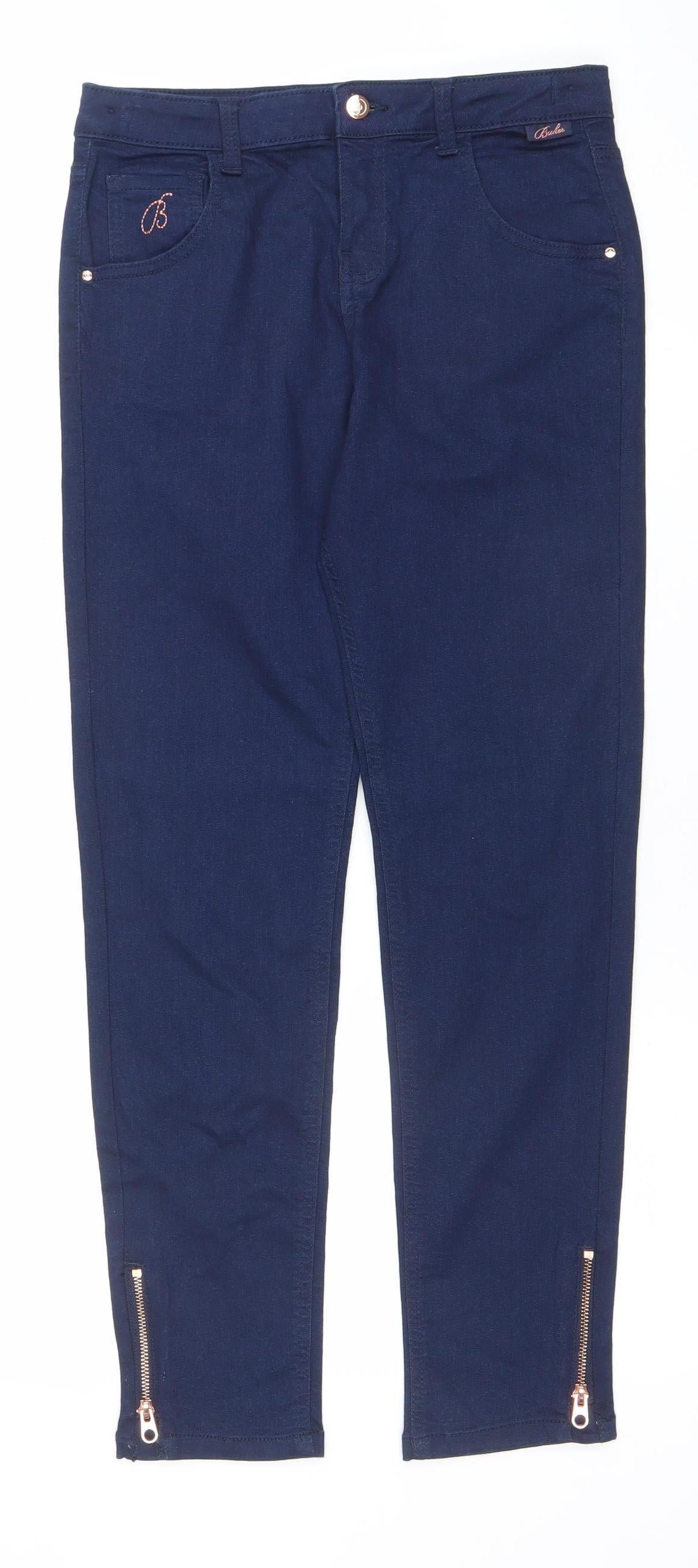 Baker by Ted Baker Girls Blue Skinny Stretch Jeans Age 13 Embroidered Zip Hem