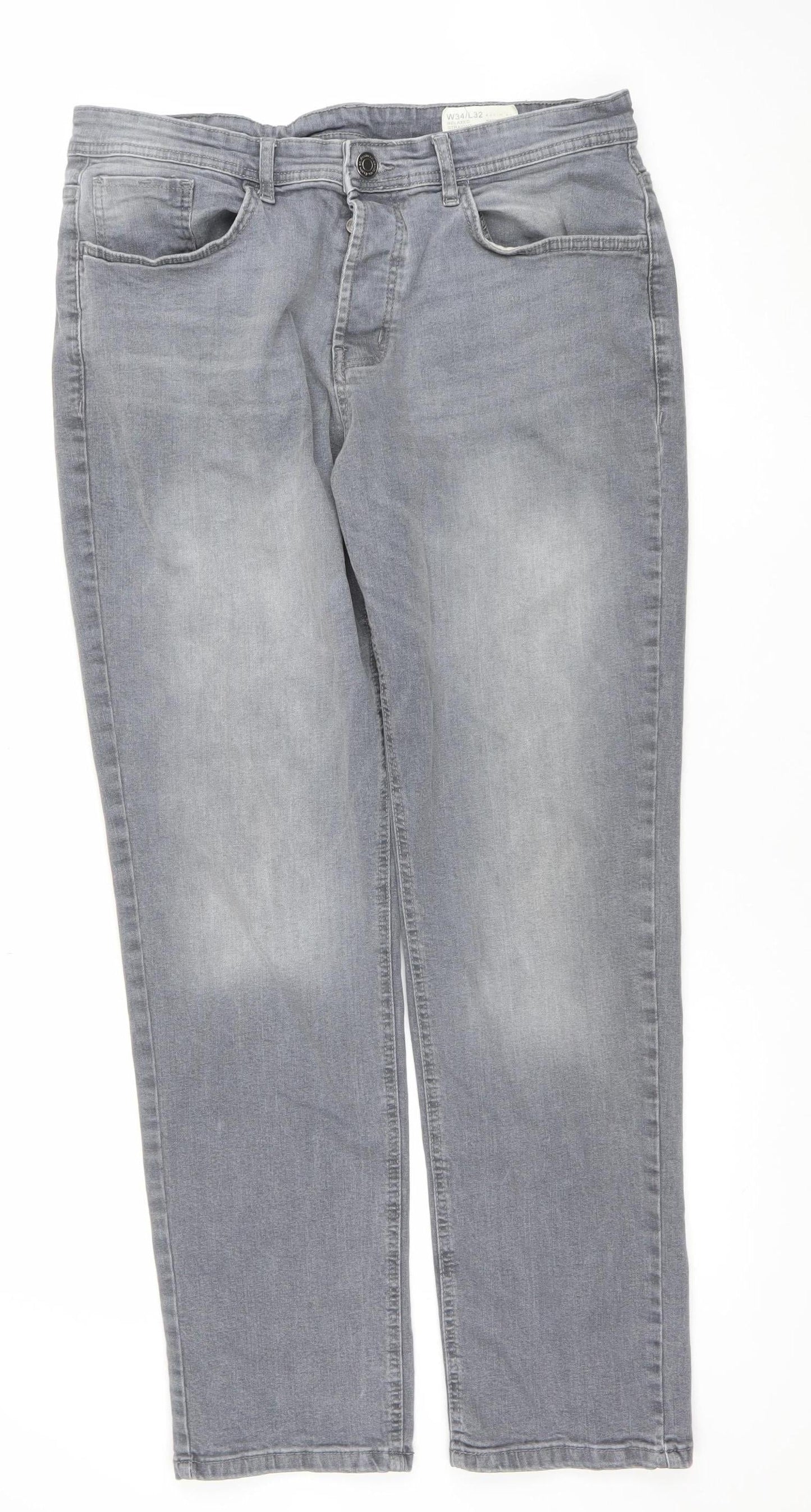 Denim Co Men's Grey Relaxed Straight Jeans W34 L32