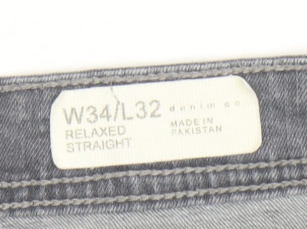 Denim Co Men's Grey Relaxed Straight Jeans W34 L32