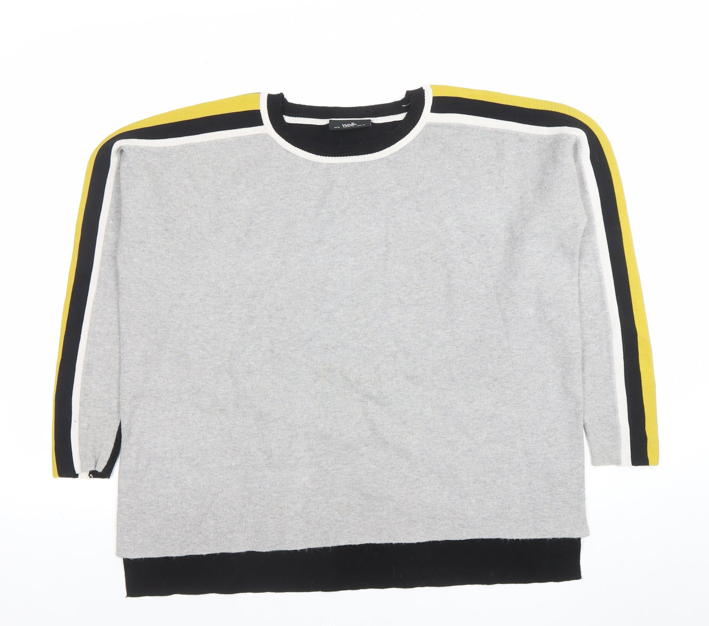 Wallis Women’s Grey Black Yellow Stripe Crew Neck Pullover Jumper M