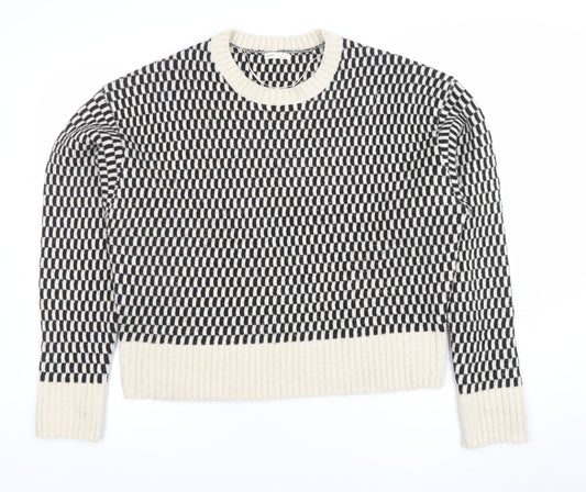 Yisho Women’s Black & White Knit Geometric Crew Neck Jumper Size L