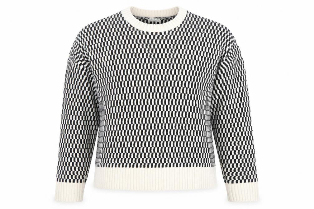 Yisho Women’s Black & White Knit Geometric Crew Neck Jumper Size L
