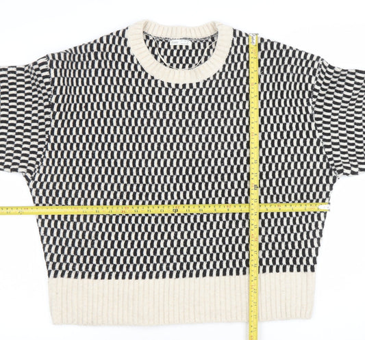 Yisho Women’s Black & White Knit Geometric Crew Neck Jumper Size L