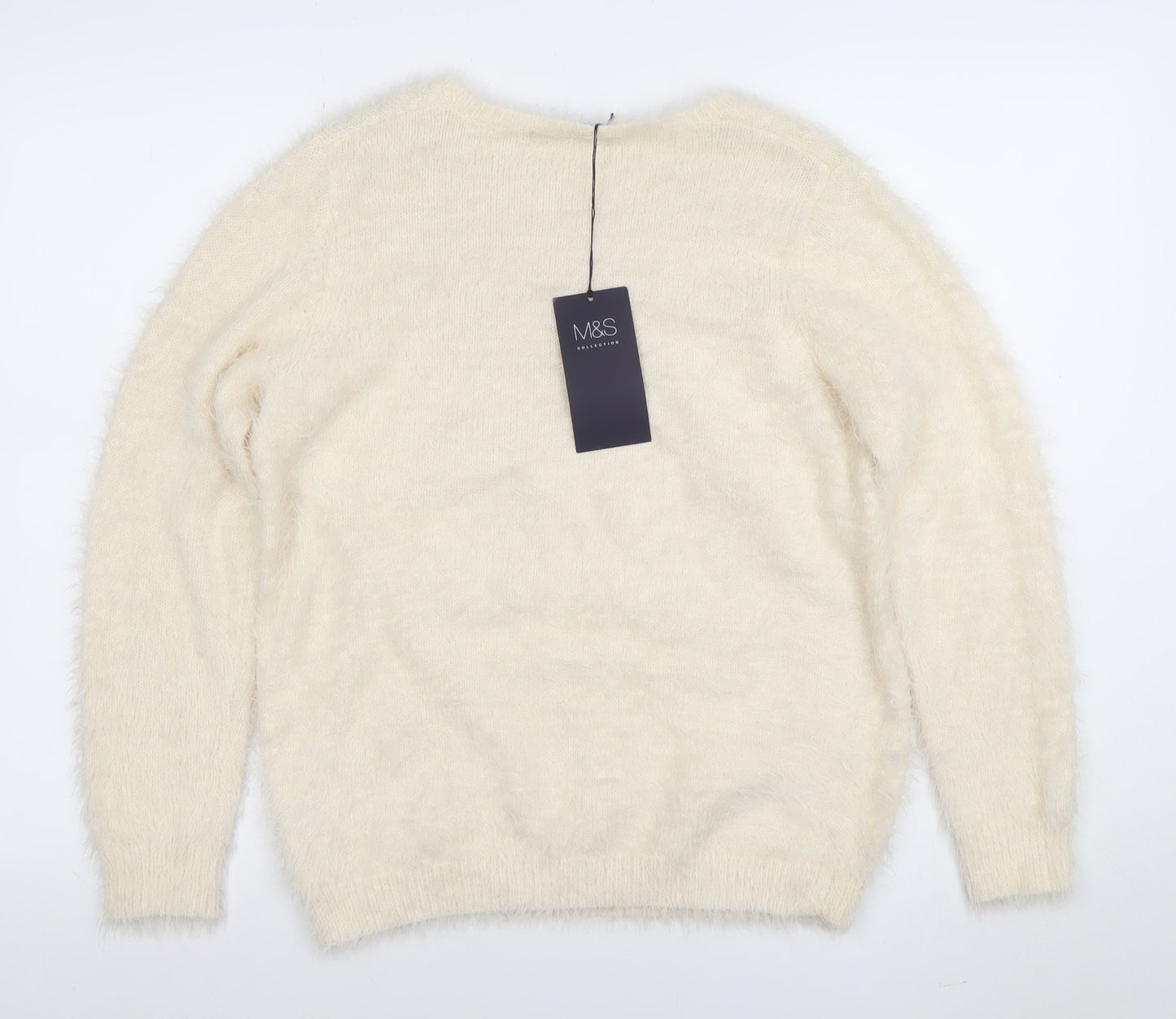 Marks and Spencer Women’s Ivory Sequin Panda Fuzzy Knit Jumper Size 10