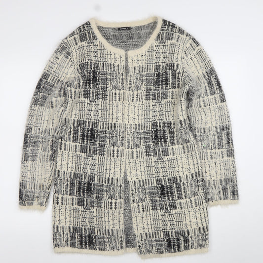Roman Womens Grey Check Open-Knit Longline Cardigan Size 12