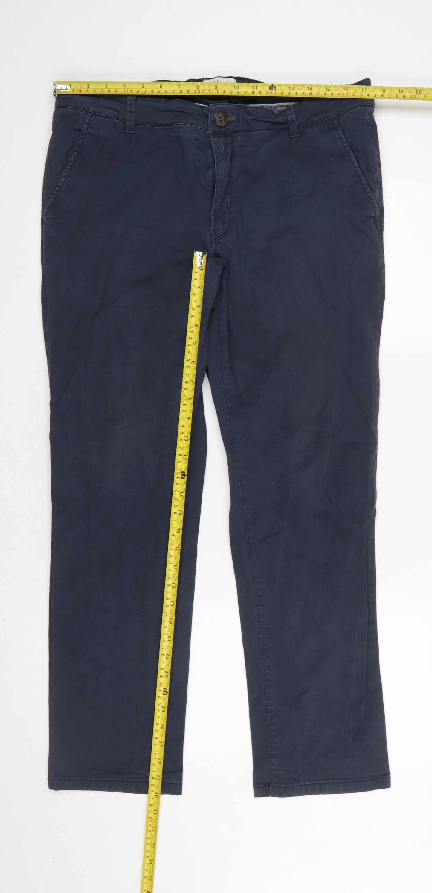 Selected Homme Men’s Blue Chino Trousers Size L 36x32 Regular Fit