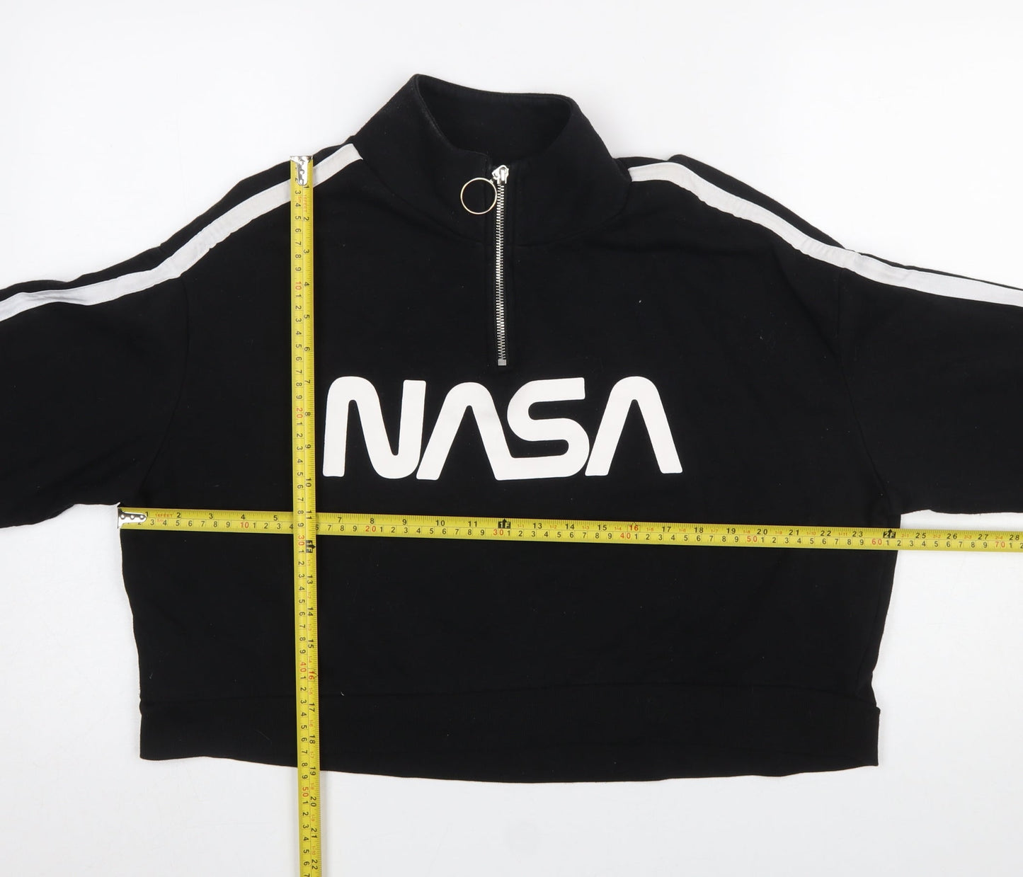 H&M Divided NASA Black 1/4 Zip Sweatshirt Women L Cotton Blend