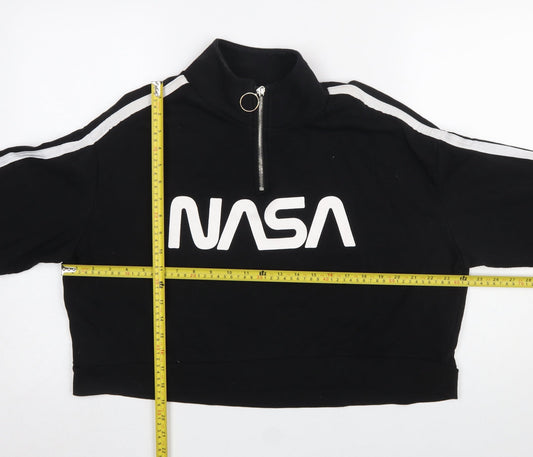 H&M Divided NASA Black 1/4 Zip Sweatshirt Women L Cotton Blend