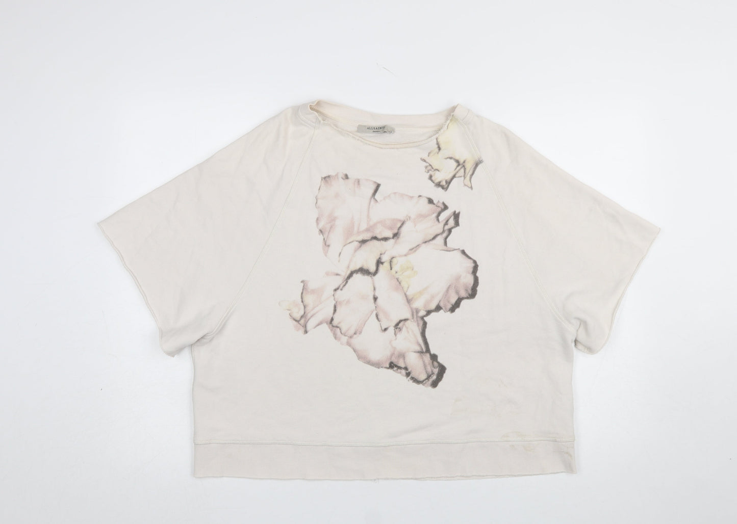 AllSaints Women's Beige Floral Pullover Sweatshirt Size S Cotton Blend