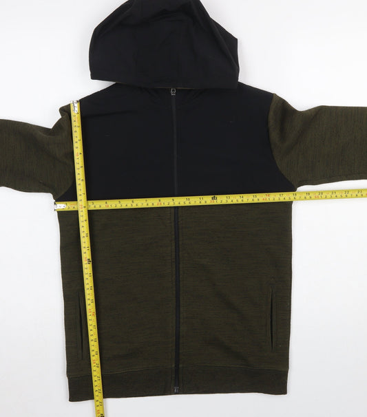 Marks and Spencer Boys Green Hooded Full Zip Colourblock Jacket 12-13 Years