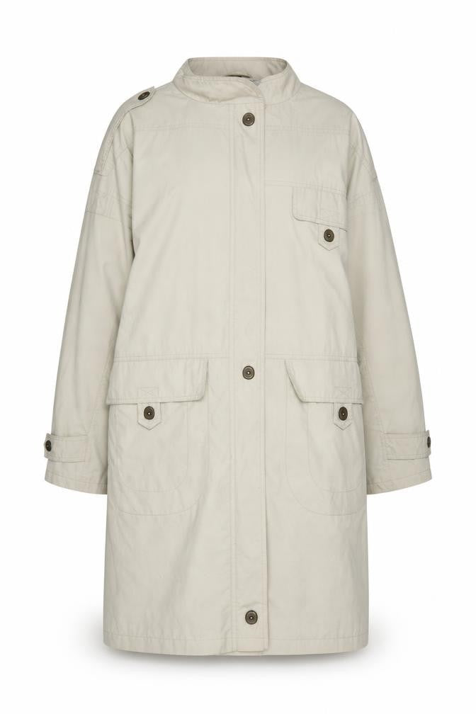 House of Fraser Women Beige Overcoat Size 14 Lined Button Twill Cotton Blend