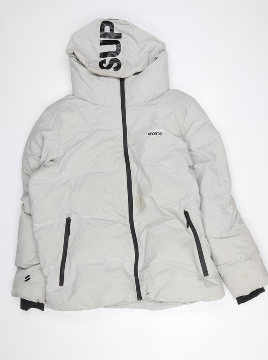 Superdry Men's Grey 2XL Hooded Puffer Jacket with Zipped Pockets
