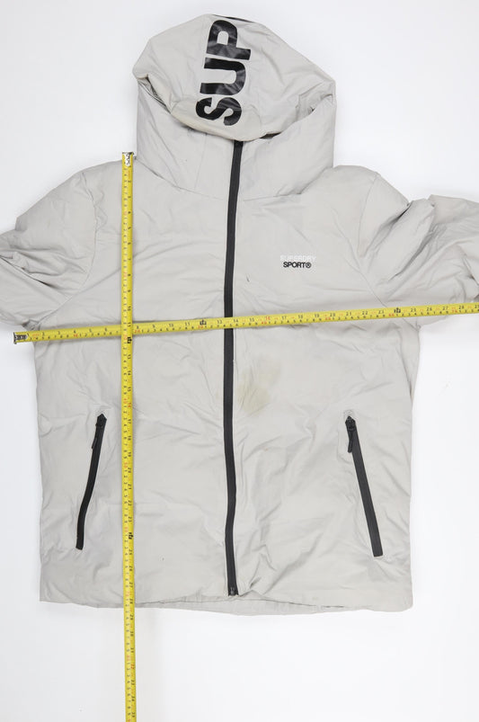 Superdry Men's Grey 2XL Hooded Puffer Jacket with Zipped Pockets