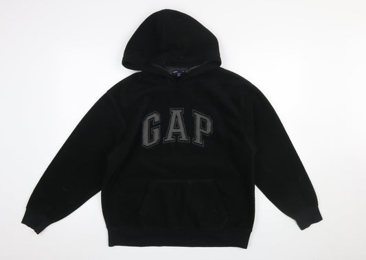 GAP Kids Boys Black Pullover Fleece Hoodie L 10-11 Years Classic Logo