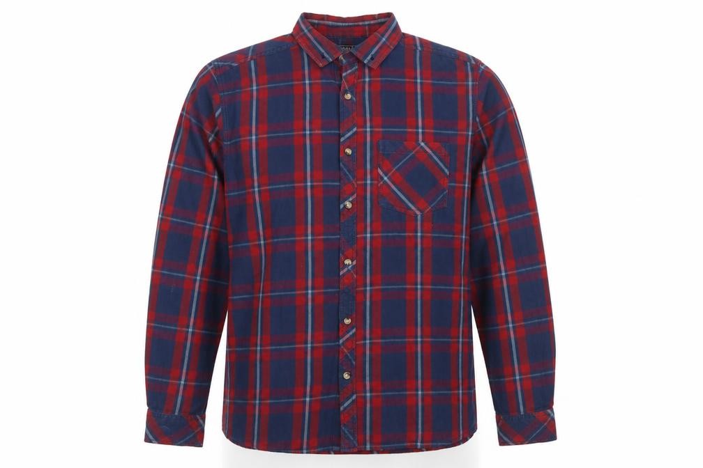 Peacocks Men’s Red Blue Check Long Sleeve Regular Fit Cotton Shirt L
