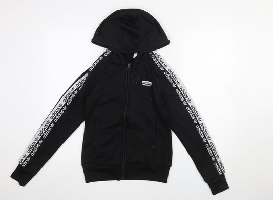 Adidas Women Black Full Zip Hoodie Size 8 Polyester Hooded