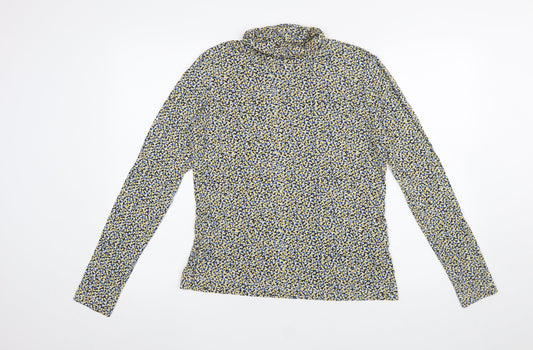 H&M Women's Multicoloured Floral Roll Neck Long Sleeve Jersey Top Size L