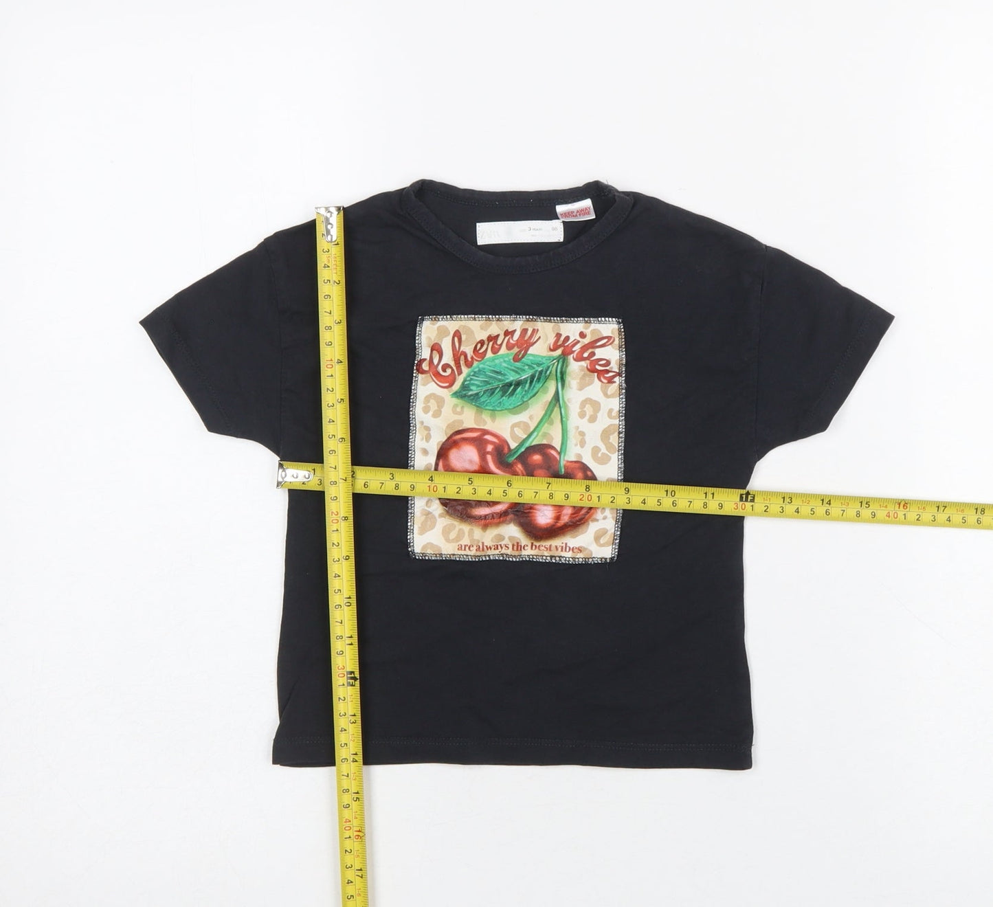 ZARA Girls Black Cherry Vibes Graphic Cotton T-Shirt 3 Years
